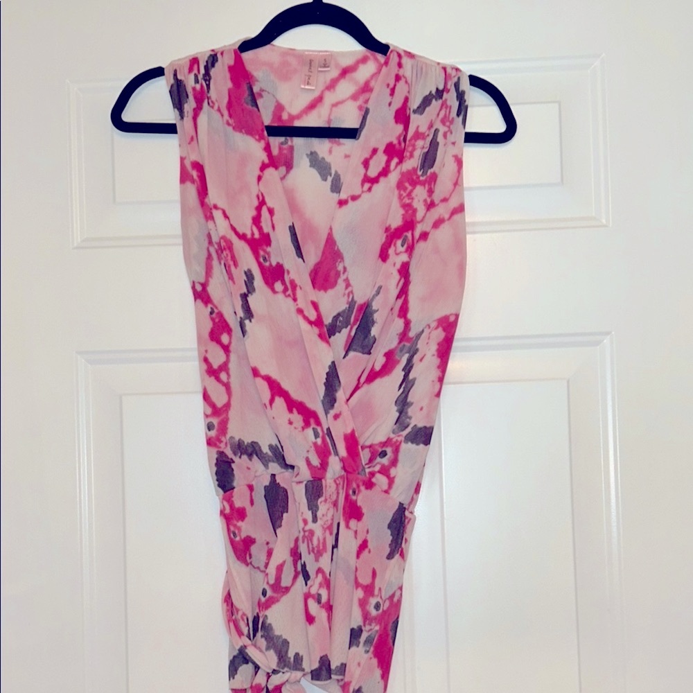 Sweet Pea Stacy Frati Babydoll Y2K Wrap Top S Pink/Gray Vintage Sleeveless Sash